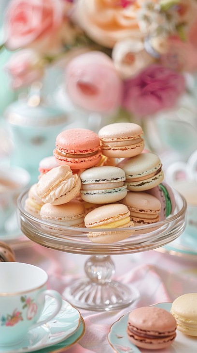 An elegant pastel macaron display